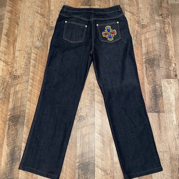 St John Denim Boot cut Jeans Jewel Rhinestone Dark wash - Picture 5 of 9